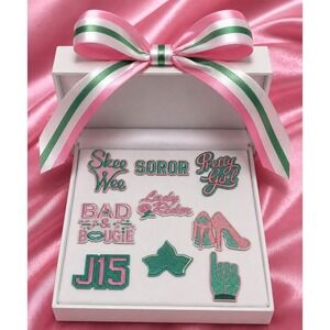 AKA Inspired 9-Piece Embroidered Patch Set Pink and Green Sorority Appliques